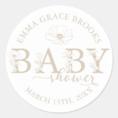 Taupe Wildflower Baby Shower Round Favor Sticker (Vorderseite)