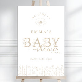 Taupe Wildflower Baby Shower Welcome Sign