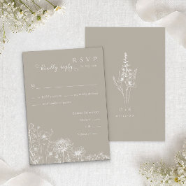 Taupe Wildflower RSVP Card Neutral Wedding Insert