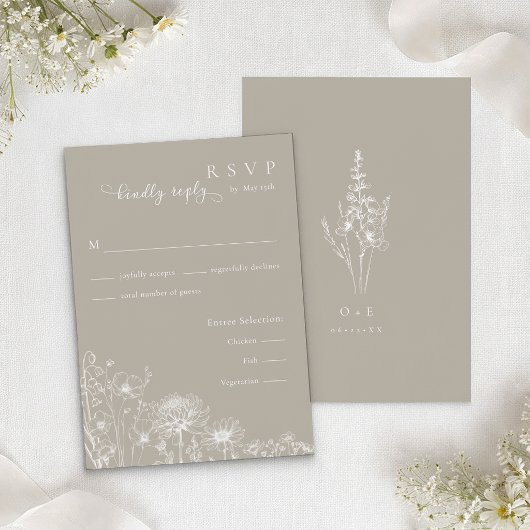 Taupe Wildflower RSVP Card Neutral Wedding Insert