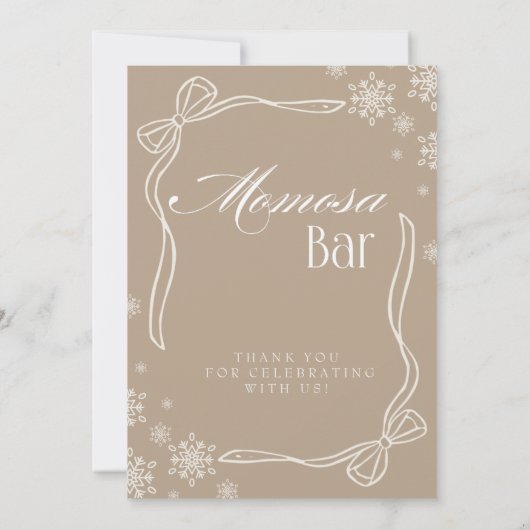 Taupe Winter Coquette "Momosa" Mimosa Bar Sign Einladung (Rückseite)