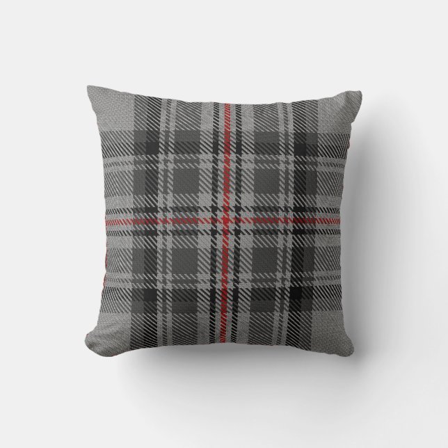 Taupegrauer schwarzer roter riesiger Tartan Kissen (Vorderseite)