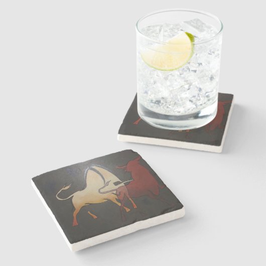 Taurean Bulls Abstrakte Kunst Steinuntersetzer (Seitenansicht)