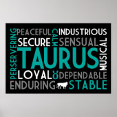 Taurus Astrologie Word Collage Print Poster (Vorne)