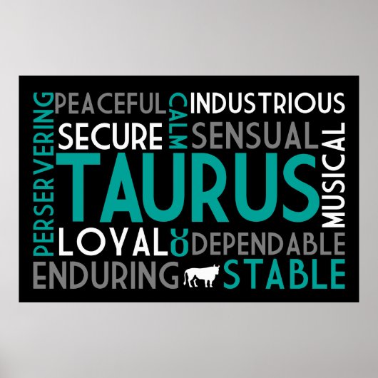 Taurus Astrologie Word Collage Print Poster (Vorne)