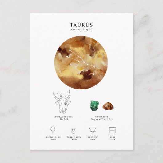 Taurus Astrologisches Zeichen Postkarte (Vorderseite)