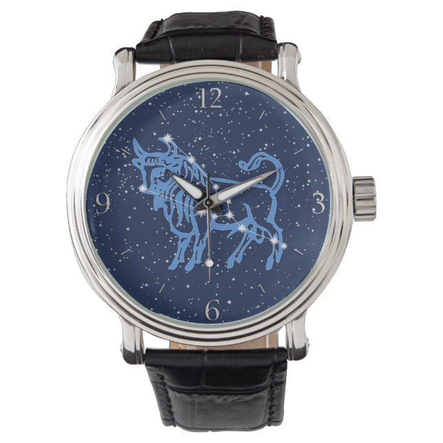 Taurus Astrologisches Zeichen und Sternbild Armbanduhr (Vorderseite)