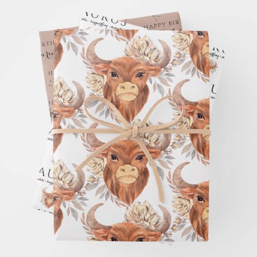 Taurus Birthday Wrapping Paper Sheets Geschenkpapier Set (Beispiel)