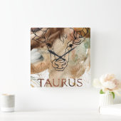 Taurus bull brown gold flowers planet astrology quadratische wanduhr (Zuhause)