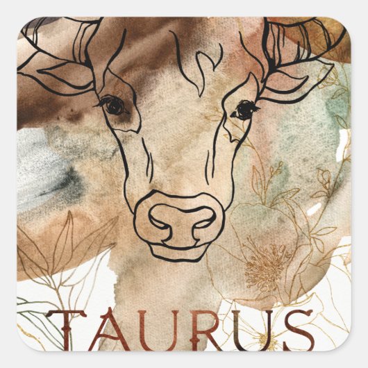 Taurus bull brown gold flowers planet astrology quadratischer aufkleber (Vorderseite)