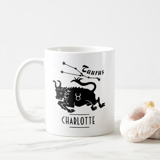 Taurus Bull Constellation Individuelle Name Geburt Kaffeetasse (Mit Donut)