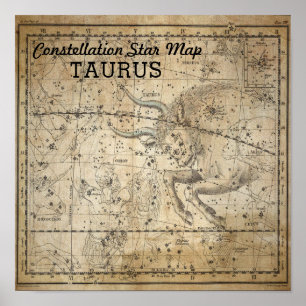 Taurus Bull Constellation Star Map May Poster