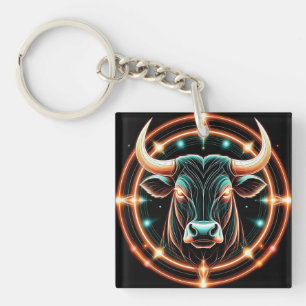 Taurus Bull Illustration mit Neon Lighting Schlüsselanhänger