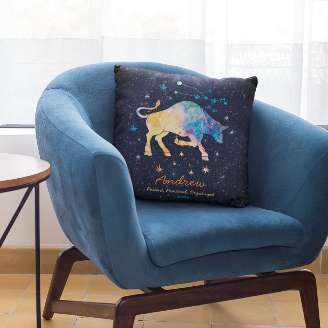 Taurus Constellation Zodiac Watercolor Star Galaxy Kissen (Von Creator hochgeladen)