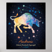 Taurus Constellation Zodiac Watercolor Star Galaxy Poster (Vorne)