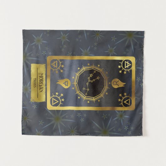 Taurus Dark Zodiac Astrologie: Schwarzer Goldname Wandteppich (Vorderseite (Horizontal))