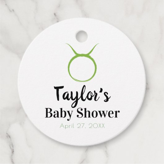 TAURUS die Bull Green Astrologie Zodiac Baby Dusch Geschenkanhänger (Vorderseite)