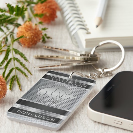 Taurus ♉ die Bulle in Schwarz und SilberMesh Schlüsselanhänger (Vorderseite rechts)