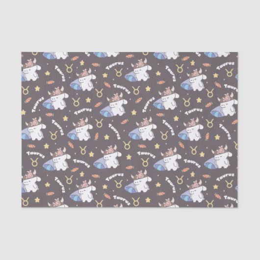 Taurus Dreams - Sleepy Zodiac Bunny Pattern Seidenpapier (Vorderseite)