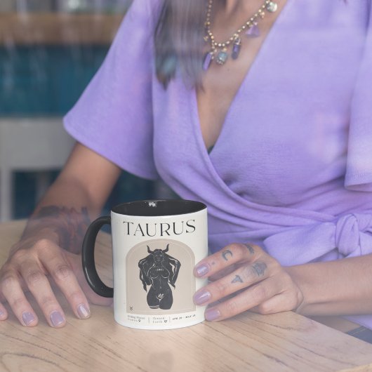 Taurus Feminine Zodiac Design Brown Black 15 OZ Tasse