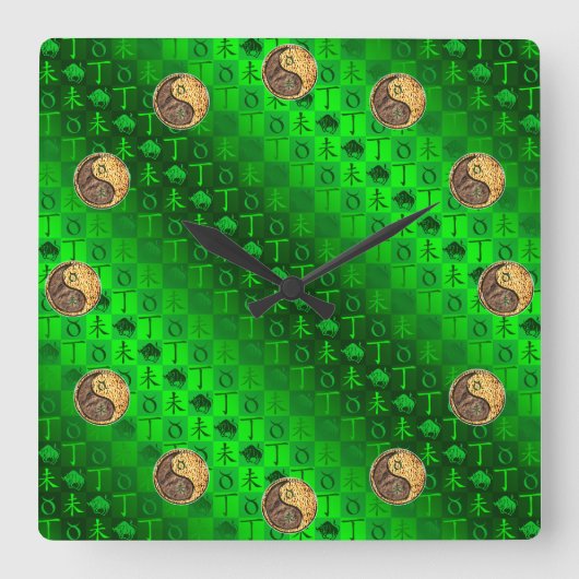 Taurus & Fire Goat Quadratische Wanduhr (Vorderseite)