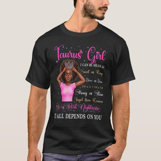 Taurus Girl Black Queen Zodiac Birthday Afro Women T-Shirt (Vorderseite)