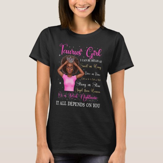 Taurus Girl Black Queen Zodiac Birthday Afro Women T-Shirt (Vorderseite)
