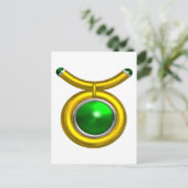 TAURUS / GOLD, GREEN EMERALD ZODIAC BIRTHDAY JEWEL POSTKARTE (Stehend Vorderseite)