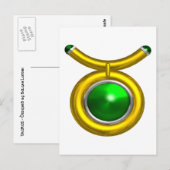 TAURUS / GOLD, GREEN EMERALD ZODIAC BIRTHDAY JEWEL POSTKARTE (Vorne/Hinten)