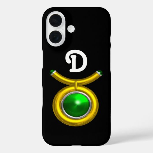 TAURUS / GOLD, GREEN EMERALD ZODIAC JEWEL MONOGRAM Case-Mate iPhone HÜLLE (Rückseite)