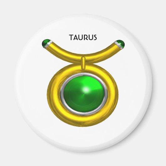 TAURUS / GOLD, GREEN EMERALD ZODIAC SIGN JEWEL MAGNET (Vorne)