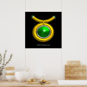 TAURUS / GOLD, GREEN EMERALD ZODIAC SIGN JEWEL POSTER (Küche)