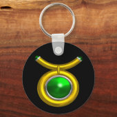 TAURUS / GOLD, GREEN EMERALD ZODIAC SIGN JEWEL SCHLÜSSELANHÄNGER (Vorderseite)