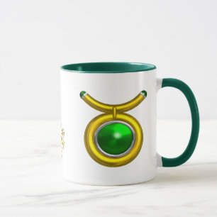 TAURUS / GOLD, GREEN EMERALD ZODIAC SIGN JEWEL TASSE
