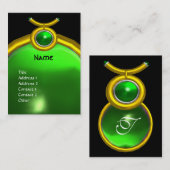 TAURUS GOLD ZODIAC JEWEL GREEN EMERALD MONOGRAM VISITENKARTE (Vorne/Hinten)