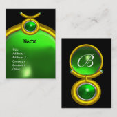 TAURUS GOLD ZODIAC MONOGRAM GREEN EMERALD Black Visitenkarte (Vorne/Hinten)