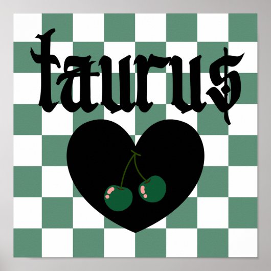 Taurus Gothic ästhetic Checkered Cherry Art Poster (Vorne)