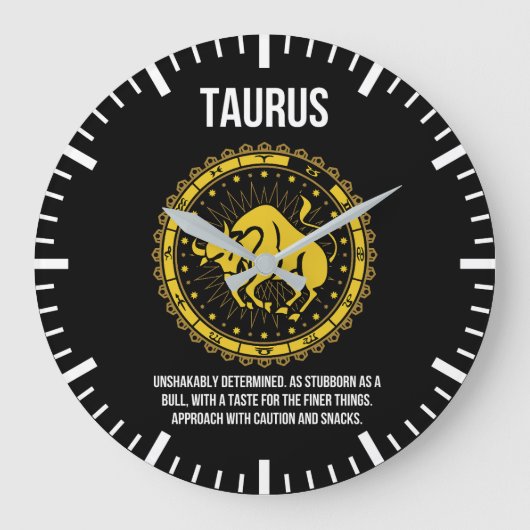 Taurus - Horoskop, Funny Zodiac Unterzeichner Spaß Große Wanduhr (Vorderseite)