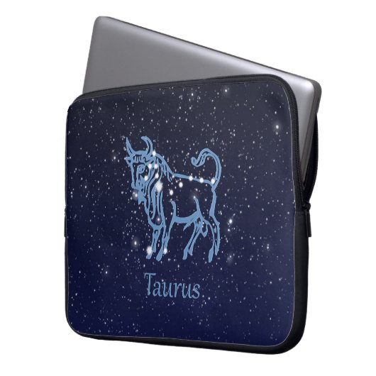 Taurus Konstellation und Zodiac-Zeichen mit Sterne Laptopschutzhülle (Vorderseite Links)