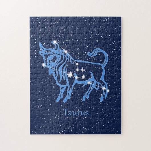 Taurus Konstellation und Zodiac-Zeichen mit Sterne Puzzle (Vertikal)