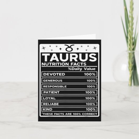 Taurus Nutrition Style Zodiac Design, Taurus Karte (Vorderseite)