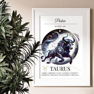 Taurus Personalisiert Elegant Zodiac Wasserfarbe Poster