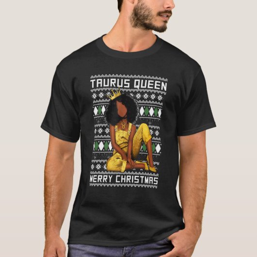 Taurus Queen Merry Christmas For Black Women T-Shirt (Vorderseite)