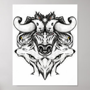 Taurus Schwarz-Weiß-Kunst zeichnend Tiere Poster