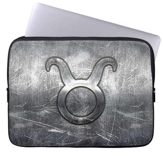 Taurus Signatur in Silver Grunge Beändigt Stil Laptopschutzhülle (Vorderseite)
