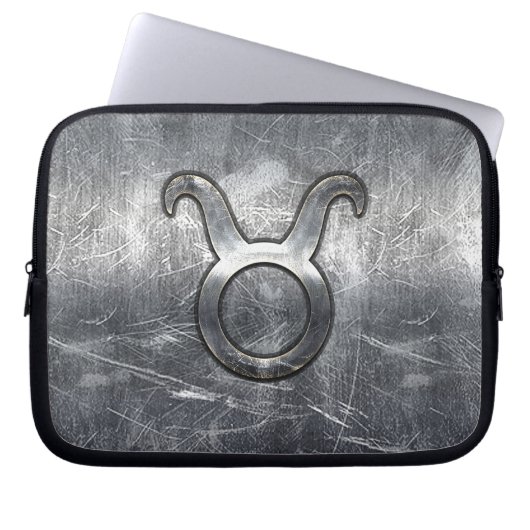Taurus Signatur in Silver Grunge Beändigt Stil Laptopschutzhülle (Vorderseite)