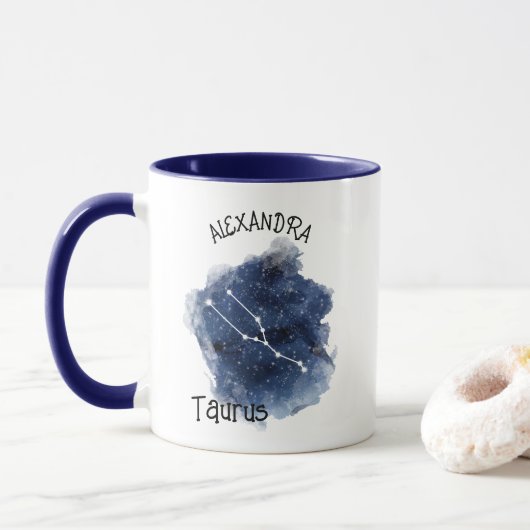Taurus Starry Night Constellation Individuelle Nam Tasse (Mit Donut)