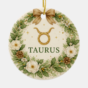 Taurus-Sternzeichen-Weihnachtsbaumschmuck – Winter Keramik Ornament