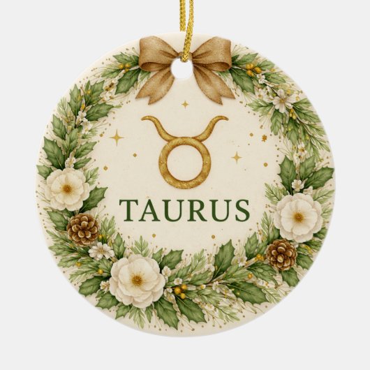 Taurus-Sternzeichen-Weihnachtsbaumschmuck – Winter Keramik Ornament (Vorne)