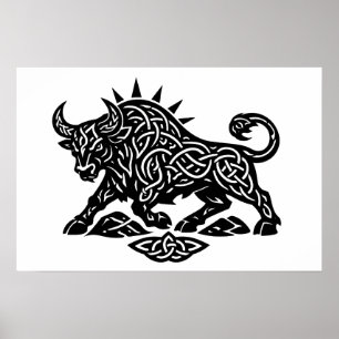 Taurus-Stier-Sigil — erdgebundene Zodiac-Tintearbe Poster
